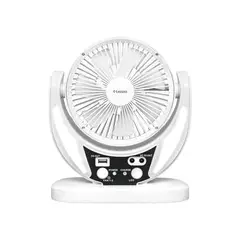 TEZZIO - Ventilador de Mesa Recargable 6” con Panel Solar, Bombillos DC y Puerto USB – 15W