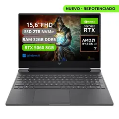 HP - PORTATIL VICTUS 15-FB3001NR RYZEN AI 7 350 RAM 32GB SSD 2TB RTX 5060 8GB FHD