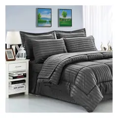 GENERICO - Plumon Edredon Cubrelecho Cama Sencilla + 2 Fundas Gris Oscuro