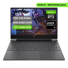 HP - PORTATIL VICTUS 15-FB3001NR RYZEN AI 7 350 RAM 64GB SSD 2TB RTX 5060 8GB FHD