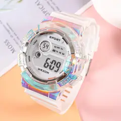 GENERICO - RELOJ BLANCO TORNASOL REDONDO DIGITAL DEPORTIVO PARA MUJER + CAJA