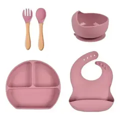 GENERICO - Set Platos Babero Para Bebe En Silicona Succión