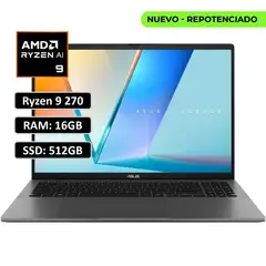 ASUS - PORTATIL VIVOBOOK AMD RYZEN 9 270 RAM 16GB DDR5/SSD 512GB M.2/16¨ + LICENCIA