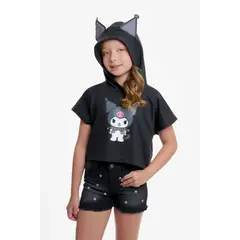 SANRIO - Camiseta de Kuromi con capucha negro para niña.