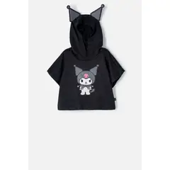 SANRIO - Camiseta de Kuromi con capucha negro para niña.