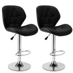 MOBLIHOUSE - Set X2 Silla De Bar Bari Botones Negra Giratoria 360° Altura Ajustable
