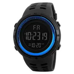 DIGITAL - RELOJ NEGRO AZUL REDONDO DEPORTIVO PARA HOMBRE + CAJA