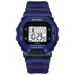 DIGITAL - RELOJ AZUL CUADRADO DEPORTIVO PARA HOMBRE + CAJA