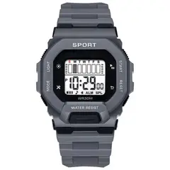 DIGITAL - RELOJ GRIS CUADRADO DEPORTIVO PARA HOMBRE + CAJA