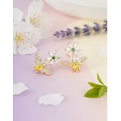 VERAMOREST - Aretes abeja y flor dorados con cristales