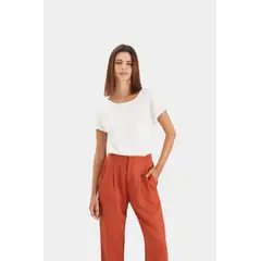 VELEZ - Vélez Camiseta Manga Corta Para Mujer Bolsillo Cuero Blanco