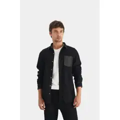 VELEZ - Vélez Sobrecamisa Duna Manga Larga Algodón Hombre Bolsillo Cuero Negro