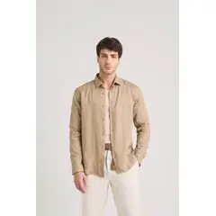 VELEZ - Vélez Camisa Manga Larga En Lino Hombre Silueta Semi Ajustada Canela