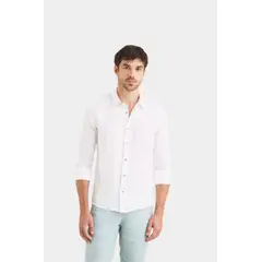 VELEZ - Vélez Camisa Manga Larga En Lino Hombre Silueta Semi Ajustada Blanco