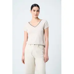 VELEZ - Vélez Camiseta Básica Para Mujer Millaré Metálico Decorativo Arena