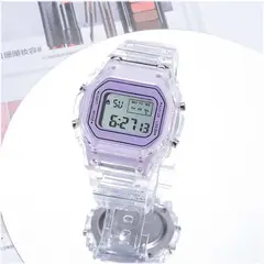 DIGITAL - RELOJ TRANSPARENTE LILA CUADRADO DEPORTIVO PARA MUJER + CAJA