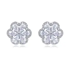 VERAMOREST - Aretes flor de cristal con baño platino