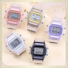 DIGITAL - RELOJ TRANSPARENTE ORO ROSA CUADRADO DEPORTIVO PARA MUJER