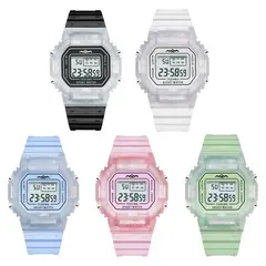 DIGITAL - RELOJ ROSADO ESCARCHA CUADRADO DEPORTIVO PARA MUJER + CAJA