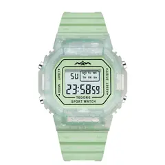 DIGITAL - RELOJ VERDE ESCARCHA CUADRADO DEPORTIVO PARA MUJER + CAJA