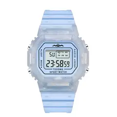 DIGITAL - RELOJ AZUL ESCARCHA CUADRADO DEPORTIVO PARA MUJER + CAJA