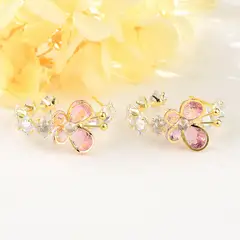 VERAMOREST - Aretes mariposa dorados con cristales rosas