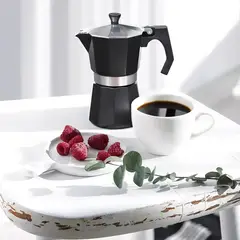 MILOPTS - Cafetera Moka Italiana Con Base Calentadora Eléctrica NEGRA