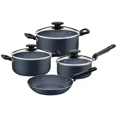 TRAMONTINA - Batería de cocina en aluminio con revestimiento interno y externo con antiadherente Starflon Max Azul 7 piezas