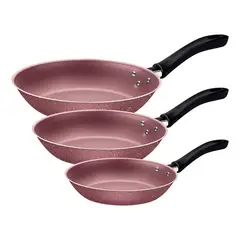 TRAMONTINA - Juego de Sartenes Linz en Aluminio con Antiadherente Rosa 03 Piezas