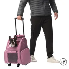 TOTTO - Morral cargador mascota con ruedas Maxxie Rosado M