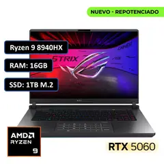 ASUS - PORTATIL ROG STRIX RYZEN 9 8940HX RAM 16GB DDR5 SSD 1TB M.2 RTX 5060 8GB