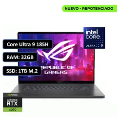 ASUS - PORTATIL ROG ZEPHYRUS CORE ULTRA 9 185H RAM 32GB DDR5 SSD 1TB M.2 RTX 4070 8GB