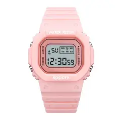DIGITAL - RELOJ ROSADO CUADRADO DEPORTIVO PARA MUJER + CAJA
