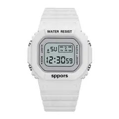 DIGITAL - RELOJ BLANCO CUADRADO DEPORTIVO PARA MUJER + CAJA