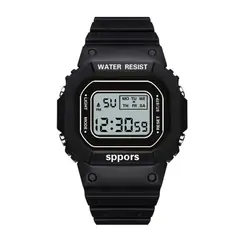 DIGITAL - RELOJ NEGRO CUADRADO DEPORTIVO PARA MUJER + CAJA
