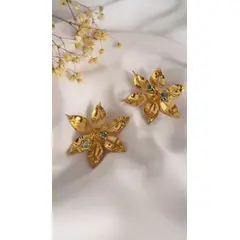 GENERICO - Aretes con baño en oro de 24 kt - Maxi Cattleya esmeralda