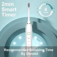 SUN PRO - Paquete de 2 cepillos de dientes eléctricos sónicos temporizador 8 cabezales negro y rosa