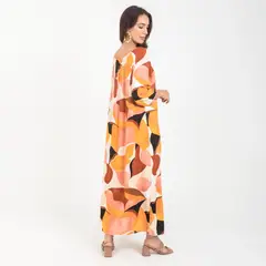 ADRISSA - VESTIDO ESTAMPADO NARANJA PARA MUJER ESCOTE SEMI BANDEJA