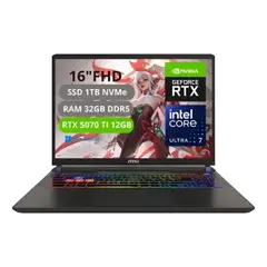 MSI - PORTATIL VECTOR 16 HX AI INTEL CORE ULTRA 7 255HX RAM 32GB SSD 1TB RTX 5070Ti 12GB