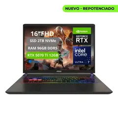 MSI - PORTATIL VECTOR 16 HX AI INTEL CORE ULTRA 7 255HX RAM 96GB SSD 2TB RTX 5070Ti 12GB