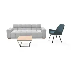 VENECIA - Sala con Sofa Cama Miami y Poltrona + Mesa Leeds Plata Petroleo