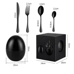 HOME - Juego Cubiertos Acero Inoxidable 24 Piezas con Estuche Huevo Negro