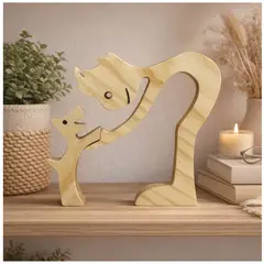 GENERICO - Figura Decorativa de Madera Hombre y Perro Diseño Artesanal