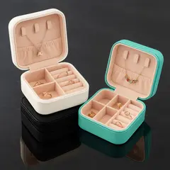 GENERICO - Joyero Portátil Cuero Organizador de Anillos Collares y Aretes Verde Aguamarina