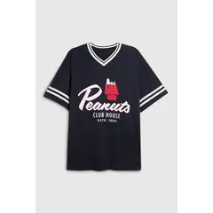 KOAJ - Camiseta oversize azul cuello V con diseño de Snoopy Hombre