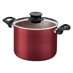TRAMONTINA - Olla Alta Paris en Aluminio con Revestimiento Interno y Externo Antiadherente Starflon Max Rojo con Tapa de Vidrio 28 cm 11,8 L