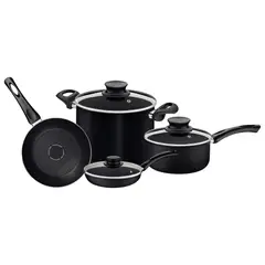 TRAMONTINA - Batería de Cocina Paris+ en Aluminio con Revestimiento Interno y Externo de Antiadherente Starflon Excellent Negro 07 Piezas