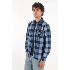 TENNIS - Camisa leñadora con bolsillos azul para hombre