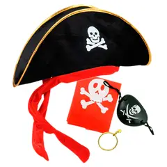 GENERICO - Disfraz Pirata Sombrero Parche Pañoleta Arete Halloween Niño