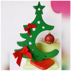 GENERICO - Árbol Decorativo en Osb Pintado con Adornos Rojos